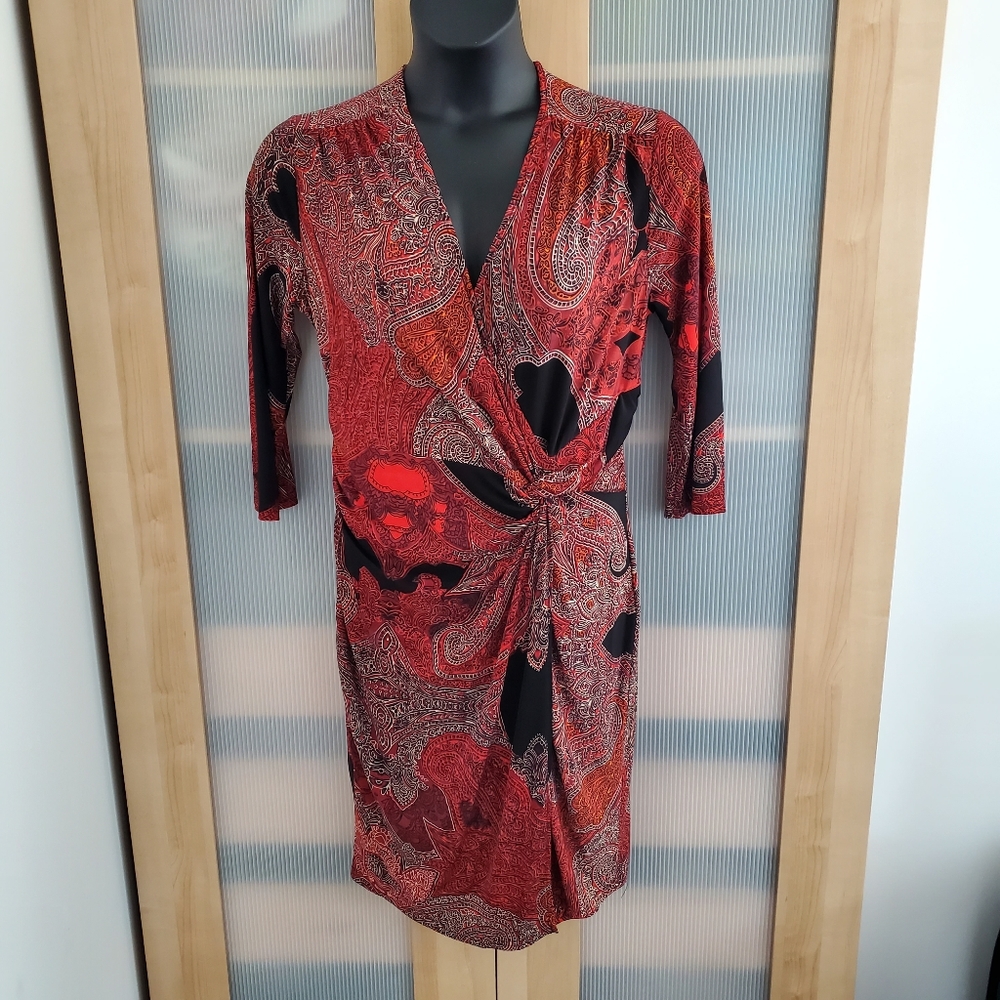 Red Paisley Faux Wrap dress